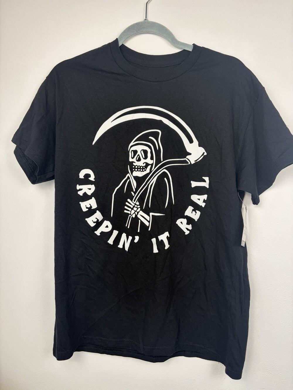 Spirit Halloween Creepin It Real Grim Reaper Black Graphic Tee NWOT M 2XL